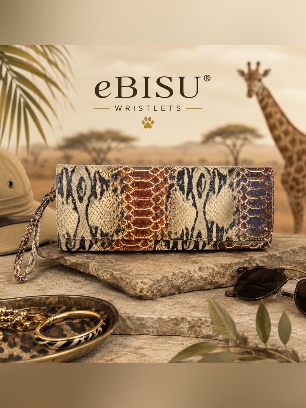 eBISU Python-Print Wristlet Clutch in Multicolor